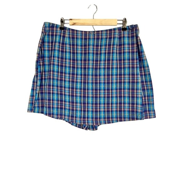 Retro LL Bean Plaid Skort 18 Blue Academia Preppy Boho Western Classic Chic 80s - Picture 1 of 11